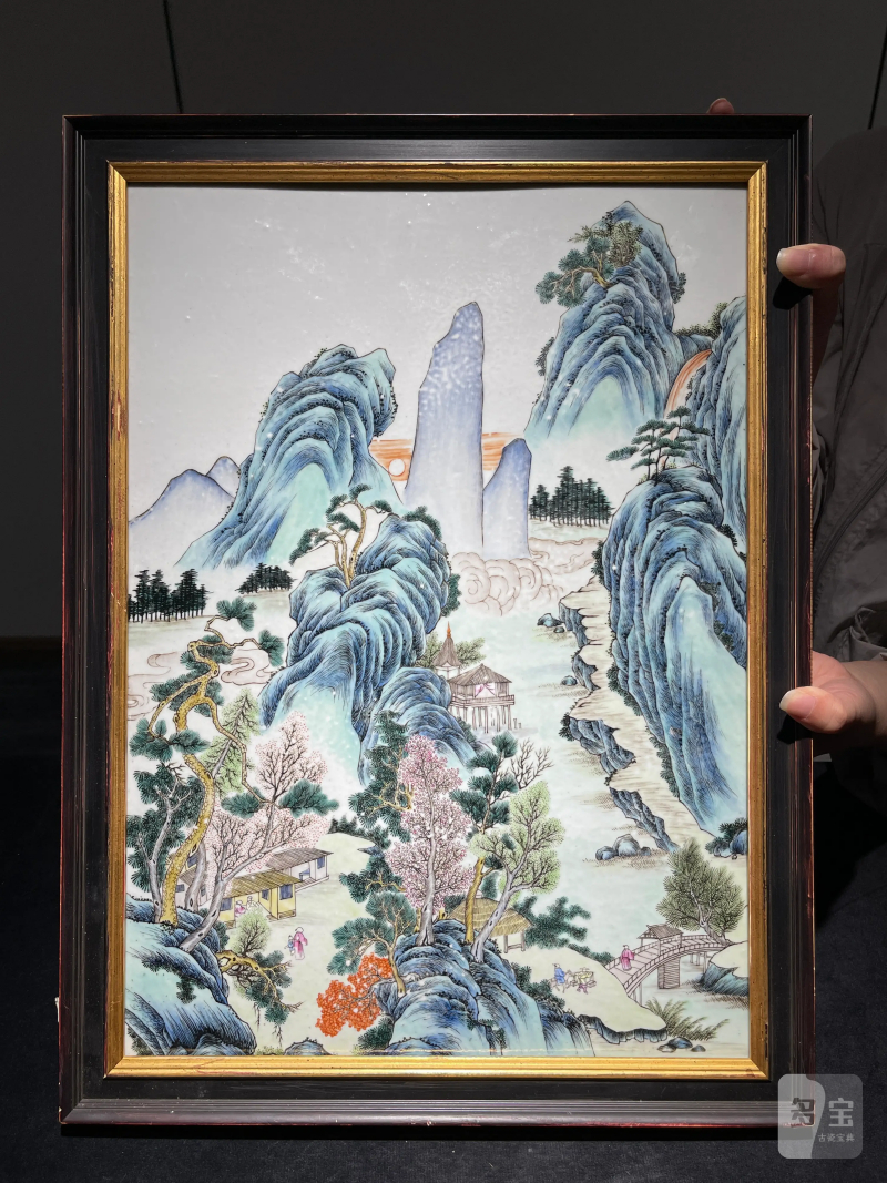 清中期 粉彩山水纹瓷板 - 图2